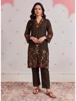 Lakshita - Aayat Subtle Brown Embroidered Kurta Set