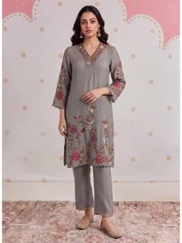Lakshita - Aayat Silver Grey Embroidered Kurta Set