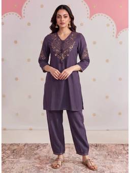 Lakshita - Zareen Damson Purple Embroidered Kurta Set