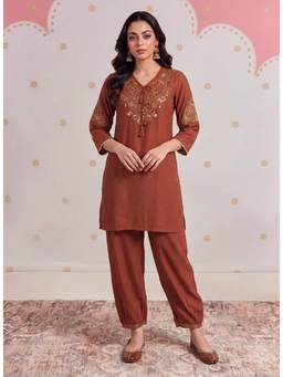 Lakshita - Zareen Bronze Rust Embroidered Kurta Set
