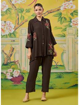 Lakshita - Eshira Walnut Brown Embroidered Co-Ord Set