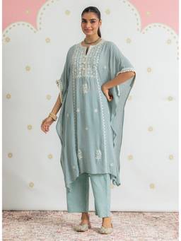 Lakshita - Amaira Celeste Blue Embroidered Kaftan Set