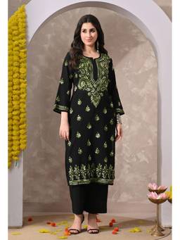 SYRISH - Noor Cotton Dual-Tone Hand Embroidered Chikankari Kurta