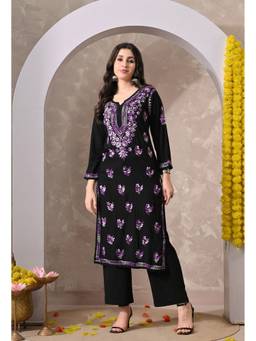 SYRISH - Noor Cotton Dual-Tone Hand Embroidered Chikankari Kurta