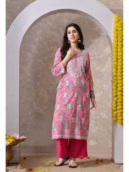 SYRISH - Leheriya Pink Cotton Hand Embroidered Chikankari Kurta