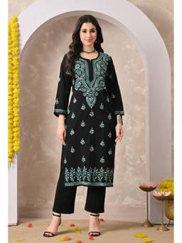 SYRISH - Noor Cotton Dual-Tone Hand Embroidered Chikankari Kurta