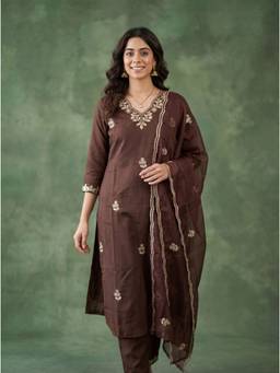 FLOSIVE - Women's Embroidered Kurta Pant with Dupatta Set