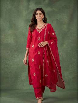 FLOSIVE - Women's Embroidered Kurta Pant with Dupatta Set