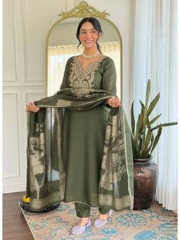 FLOSIVE - Women's Embroidered Kurta Pant with Dupatta Set