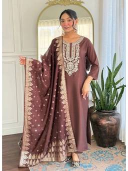FLOSIVE - Women's Embroidered Kurta Pant with Dupatta Set
