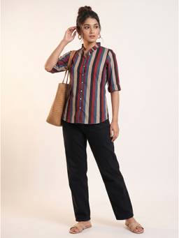 Vastara TheLabel - Organic Cotton Shirt In Multi-Color Stripes