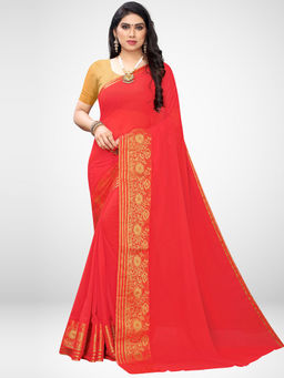 Sareemall - Red Chiffon Saree with Unstitched Blouse