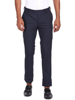 Arrow - Men Navy Mid Rise Flat Front Formal Trousers