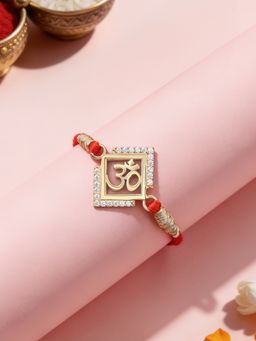 Ornate Jewels - 925 Silver American Diamond Divine Om Thread Rakhi for Brother with Roli Chawal