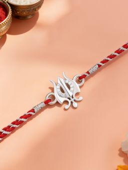 Ornate Jewels - 925 Silver American Diamond Trishul Thread Rakhi for Brother With Roli Chawal