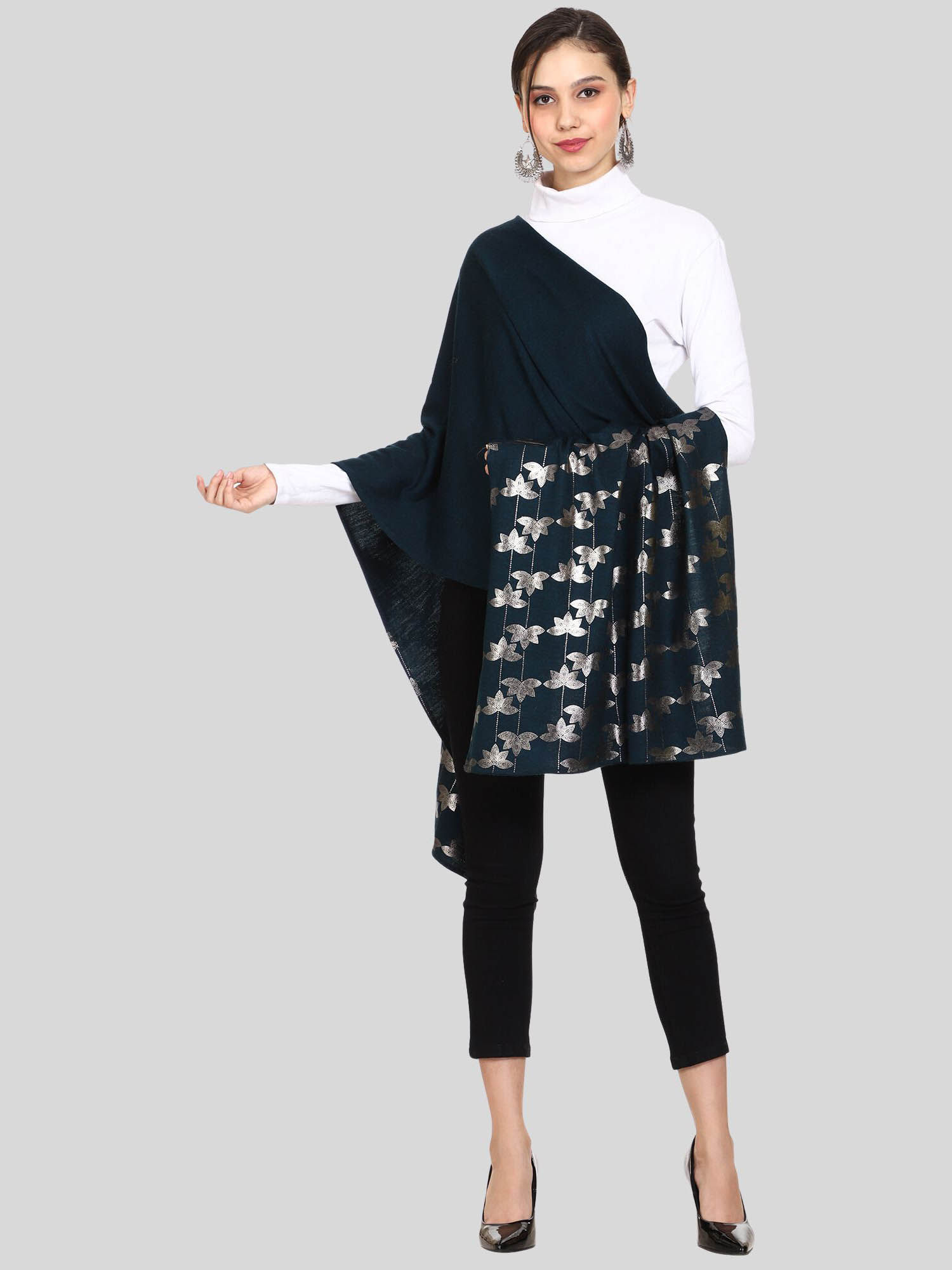 Women Blue Foil Printed Knitted Stole-image-39