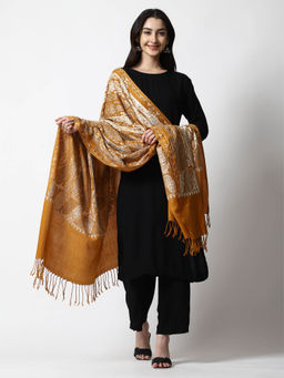 SWI STYLISH - Womens Aari Embroidered Mustard Wool Shawl