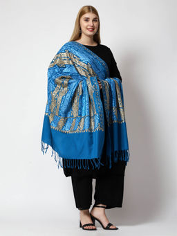 SWI STYLISH - Womens Aari Embroidered Turquoise Wool Shawl