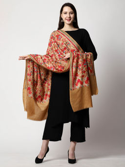 SWI STYLISH - Womens Aari Embroidered Mustard Wool Shawl
