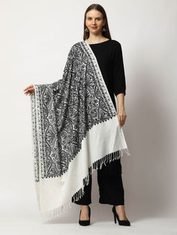 SWI STYLISH - Womens Aari Embroidered White Wool Shawl