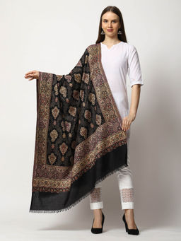 SWI STYLISH - Womens Kashmiri Kani Woven Wool Black Shawl