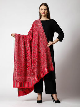 SWI STYLISH - Womens Kashmiri Kani Woven Wool Pink Shawl