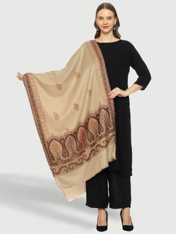 SWI STYLISH - Womens Melange Kani Beige Wool Stole