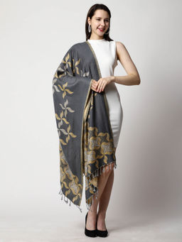 SWI STYLISH - Womens Jamawar Grey Wool Stole