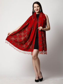 SWI STYLISH - Womens Jamawar Red Wool Stole