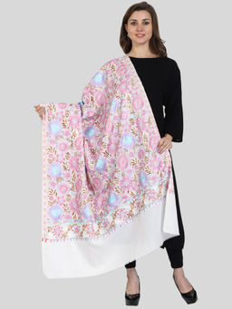 SWI STYLISH - Womens Embroidered White Wool Shawl