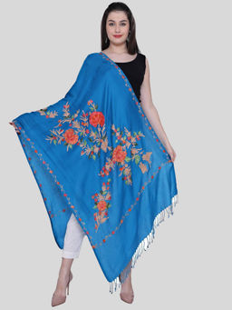 SWI STYLISH - Womens Aari Embroidered Turquoise Wool Stole