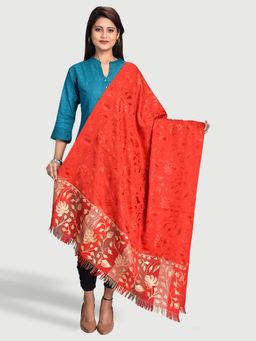 SWI STYLISH - Womens Embroidered Pure Wool Red Shawl