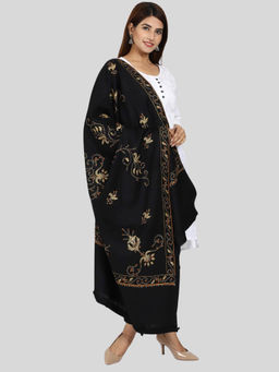 SWI STYLISH - Womens Hand Embroidered Pure Wool Black Shawl
