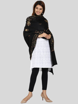 SWI STYLISH - Womens Hand Embroidered Pure Wool Black Shawl