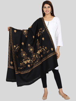 SWI STYLISH - Womens Hand Embroidered Pure Wool Black Shawl