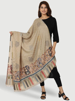 SWI STYLISH - Womens Kashmiri Kani Woven Beige Wool Shawl