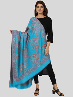 SWI STYLISH - Womens Kashmiri Kani Woven Firozi Wool Shawl