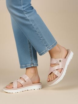 Carlton London - Rose Gold Women's Comfort Chic Snakeskin Print Criss-Cross Sandals