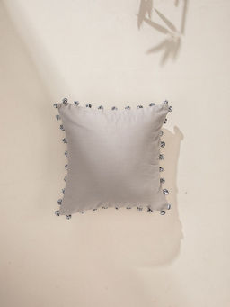 Freedom Tree - Pom Pom Grey Cotton Heavy Slub Cushion Cover (16 x 16 Inches)