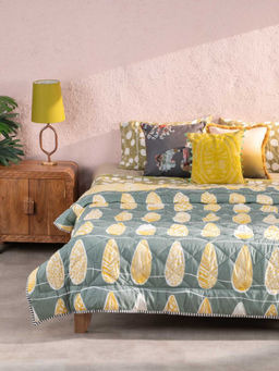 Freedom Tree - Kuppi Grey Screen Printed Cotton Cambric Quilt