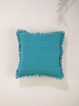 Freedom Tree - Ooty Geo Water Blue Woven Recycled Cotton Cushion Cover (18 x 18 Inches)