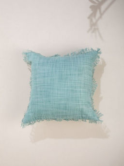 Freedom Tree - Raffia Blue Woven Cotton Polyester Cushion Cover (18 x 18 Inches)