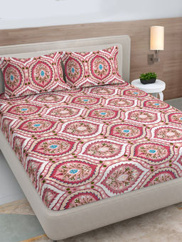 FABINALIV - Pink Floral 300 Tc Polycotton Bedsheet with 2 Pillow Covers (King)