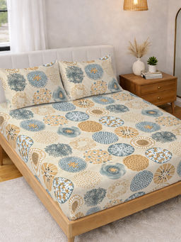 FABINALIV - Multi-Color Geometric 300 Tc Polycotton Fitted Bedsheet with 2 Pillow Covers (King)