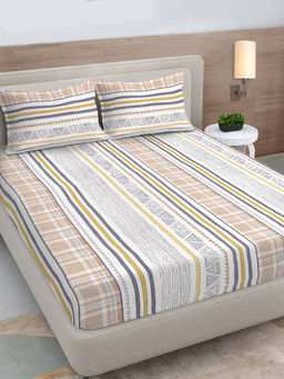 FABINALIV - Multi-Color Geometric 300 Tc Polycotton Fitted Bedsheet with 2 Pillow Covers (King)