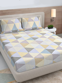 FABINALIV - Multi-Color Geometric 300 Tc Polycotton Fitted Bedsheet with 2 Pillow Covers (King)