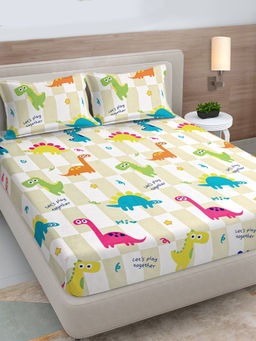 FABINALIV - Multi-Color Print 300 Tc Polycotton Fitted Bedsheet with 2 Pillow Covers (King)