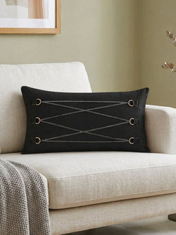 Zeba World - Leather Buckle Detail Black Cushion Cover (12 x 22 Inches)