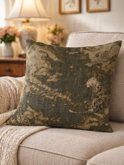Zeba World - Brown Rustic Embroidered Linen Cushion Cover (16 x 16 Inches)