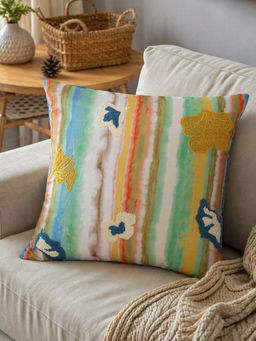 Zeba World - Multi-Color Abstract Leaf Reversible Square Cushion Cover (16 x 16 Inches)